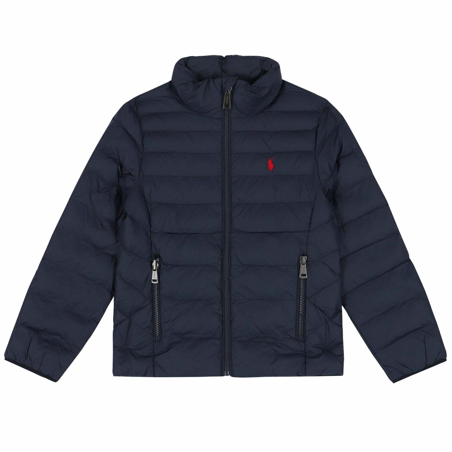Girls Navy Logo Puffer Jacket, 1, hi-res