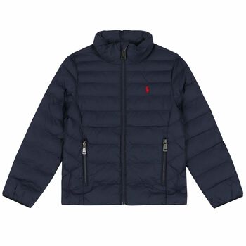 Girls Navy Logo Puffer Jacket