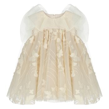 Younger Girls Ivory Butterfly Tulle Dress