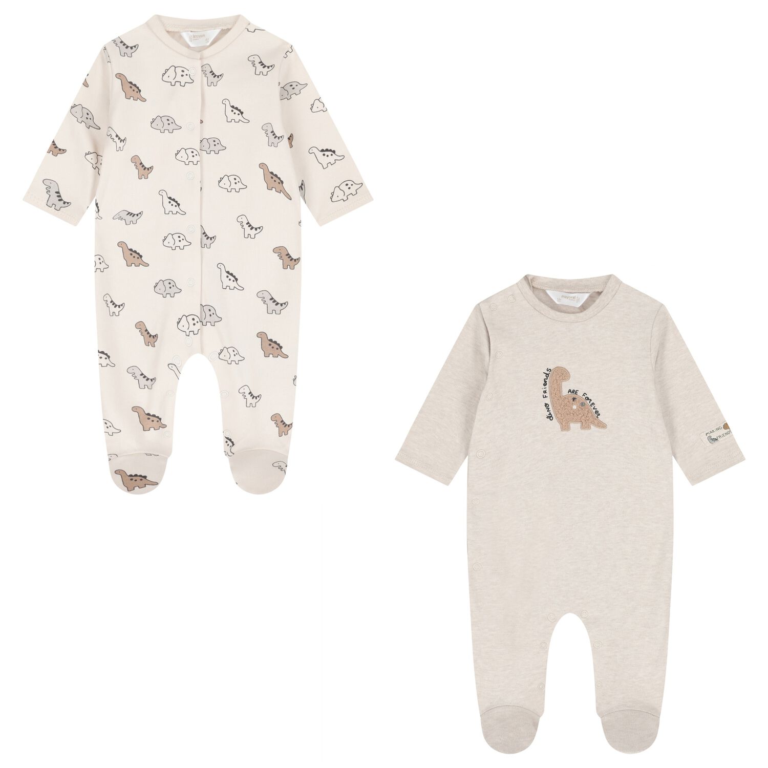 Baby Boys Ivory & Beige Dinosaur Babygrows ( 2-Pack ), 1, hi-res
