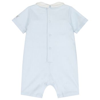 Baby Boys Blue Embroidered Romper