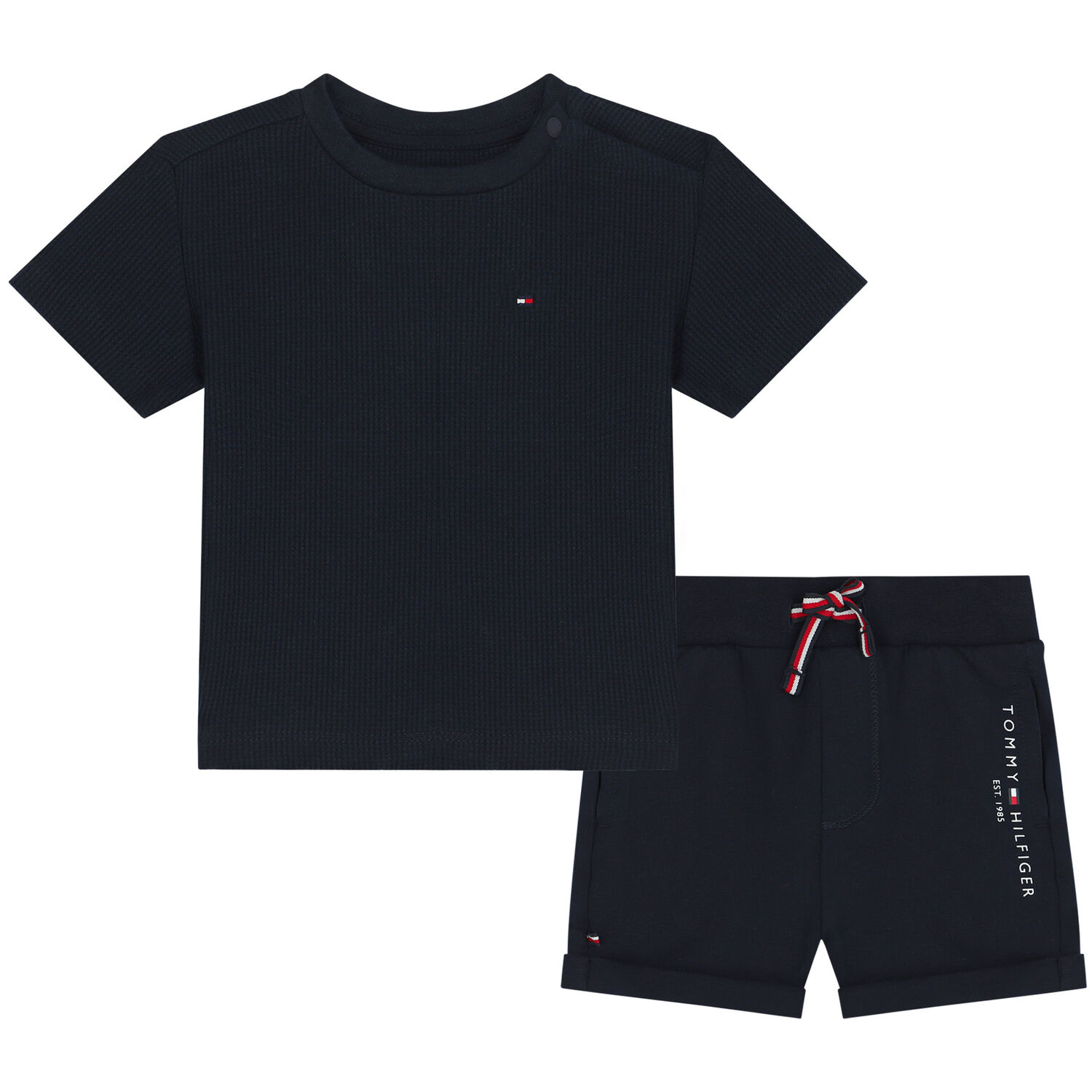 Baby Boys Navy Blue Logo Shorts Set, 1, hi-res