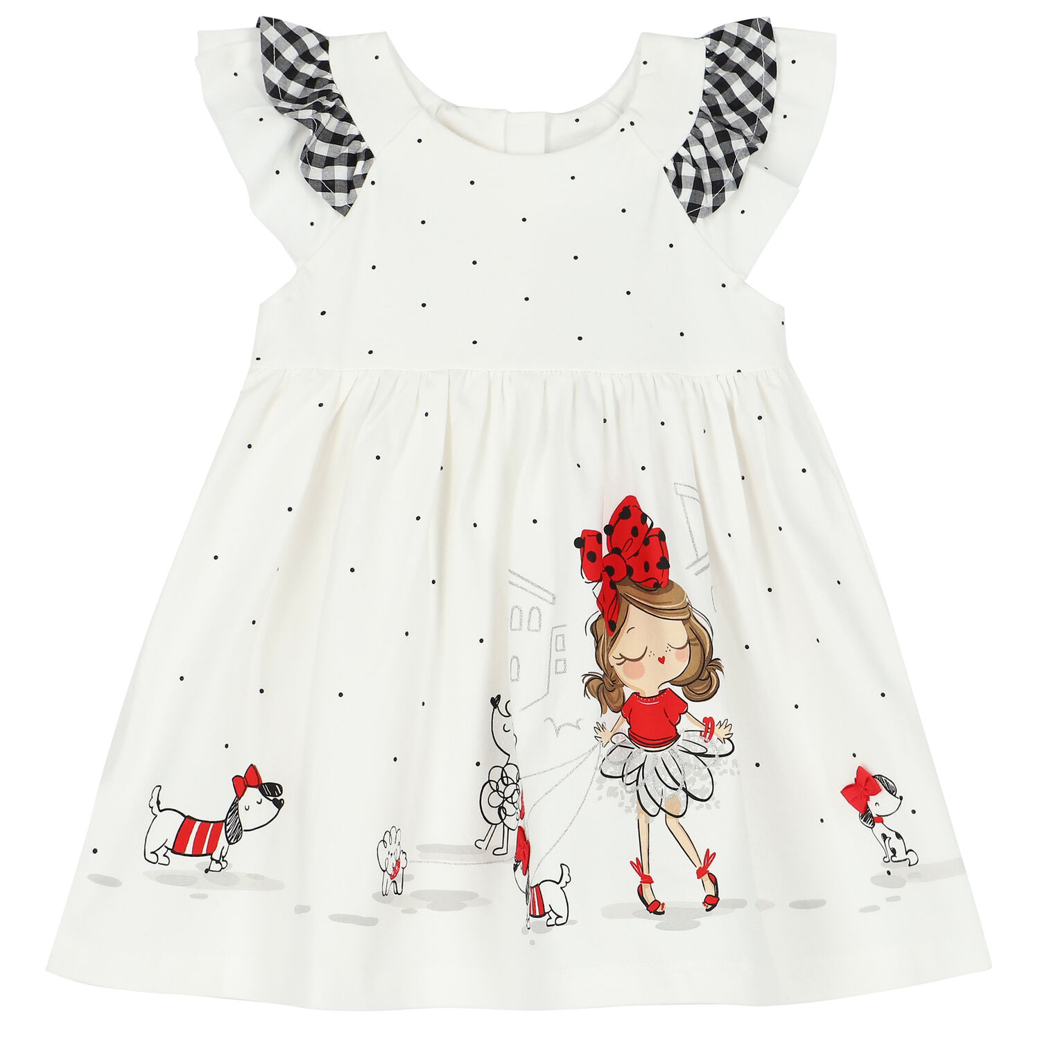 Younger Girls White Dots Dress, 1, hi-res
