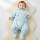 Baby Boys Blue Fleece Hooded Pramsuit, 1, hi-res