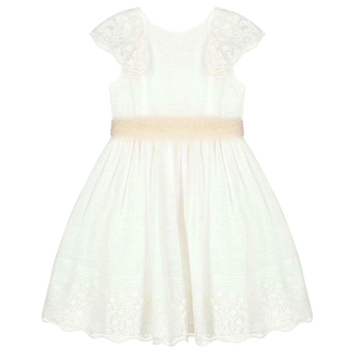 Girls Ivory Embroidered Dress, 1, hi-res