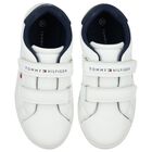 Boys White & Navy Blue Logo Trainers, 2, hi-res