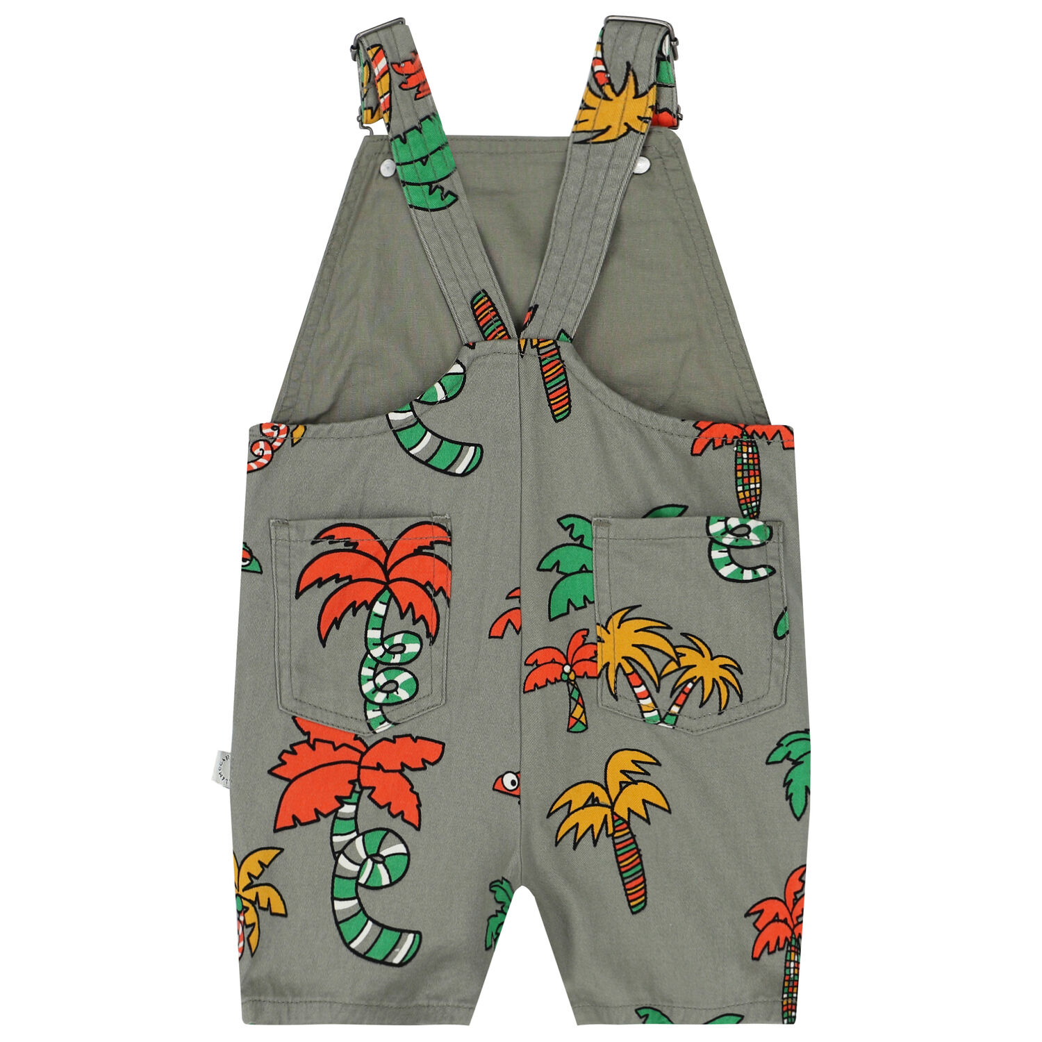 Younger Boys Khaki Chameleon & Palm Tree Dungaree, 1, hi-res