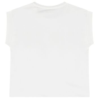 Girls White Cotton Logo T-Shirt