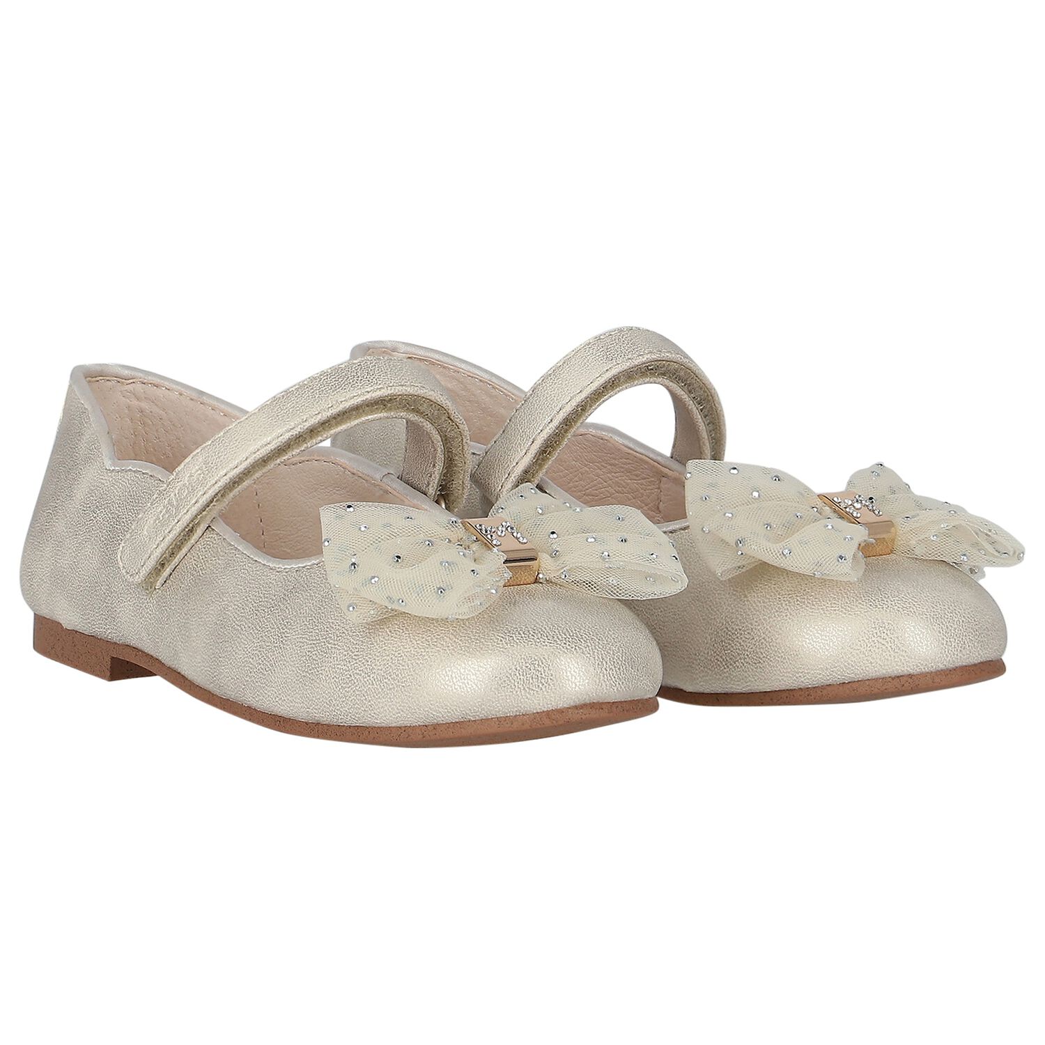 Girls Gold Bow Shoes, 1, hi-res image number null