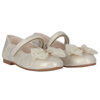 Girls Gold Bow Shoes