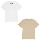 Boys Beige & White Logo T-Shirts ( 2-Pack ), 2, hi-res