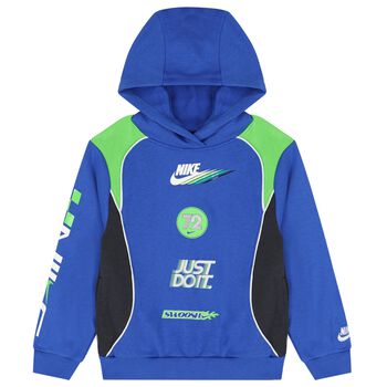 Boys Blue & Green Logo Hooded Top