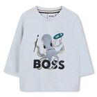 Younger Boys Blue Logo Long Sleeve Top, 2, hi-res