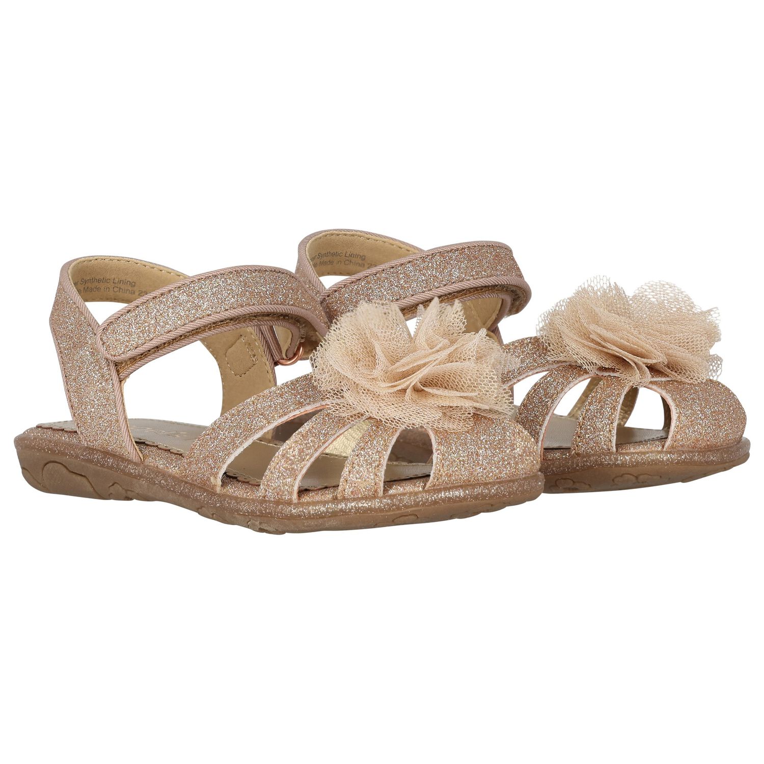 Younger Girls Rose Gold Flower Sandals, 1, hi-res