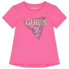 Girls Pink Embellished Logo T-Shirt, 3, hi-res
