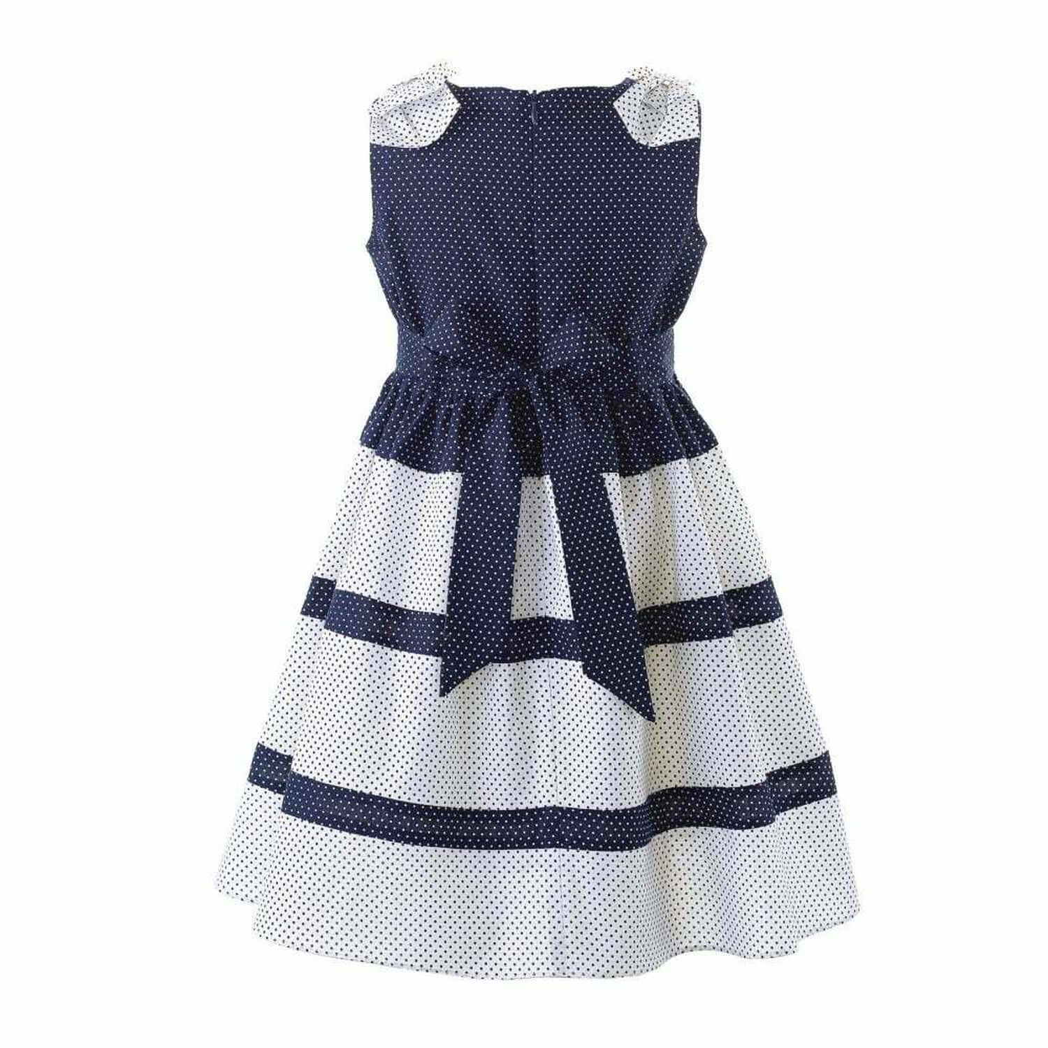Girls Navy & White Polka Dots Dress, 1, hi-res image number null