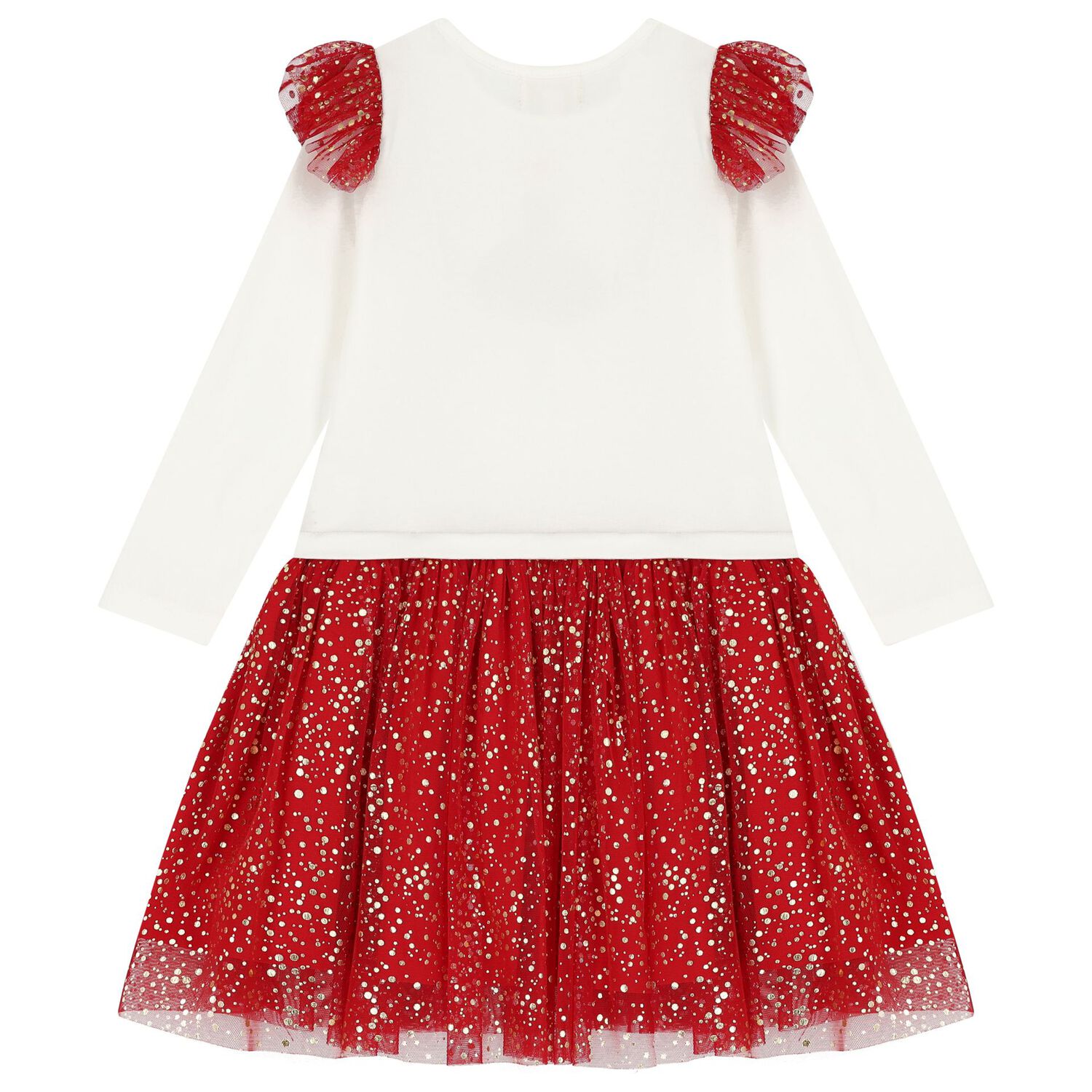 Girls White & Red Ruffle Tulle Dress, 2, hi-res