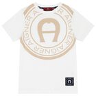 Boys White & Beige Logo Shorts Set, 1, hi-res