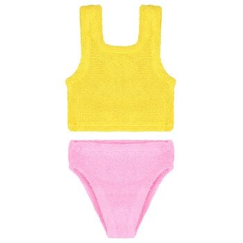 Girls Yellow & Bubblegum Pink Crinkle Bikini