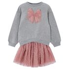 Girls Grey & Pink Bow Skirt Set, 2, hi-res
