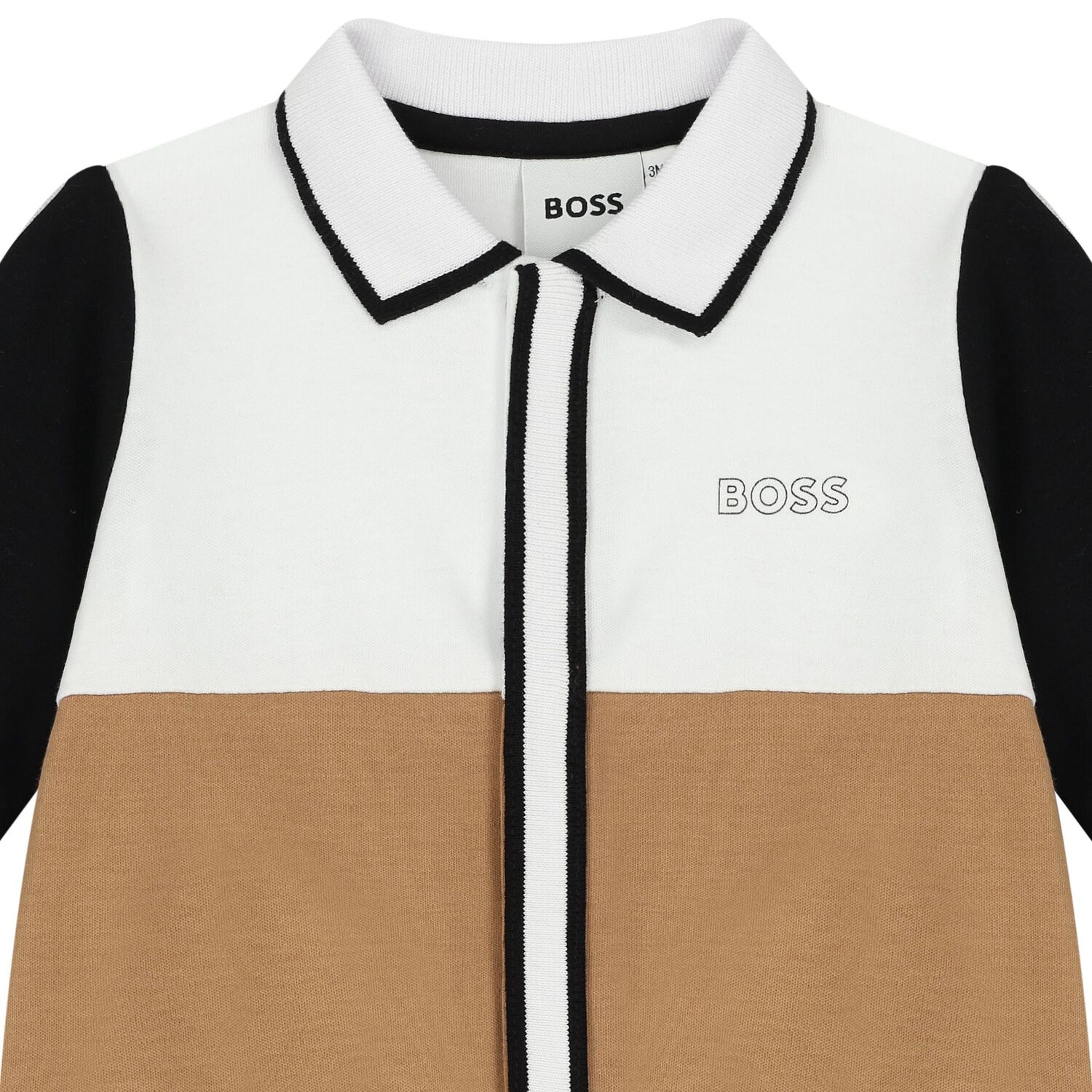 Baby Boys White & Beige Logo Babygrow, 1, hi-res