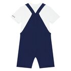Baby Boys White & Navy Blue Dungaree Set, 1, hi-res