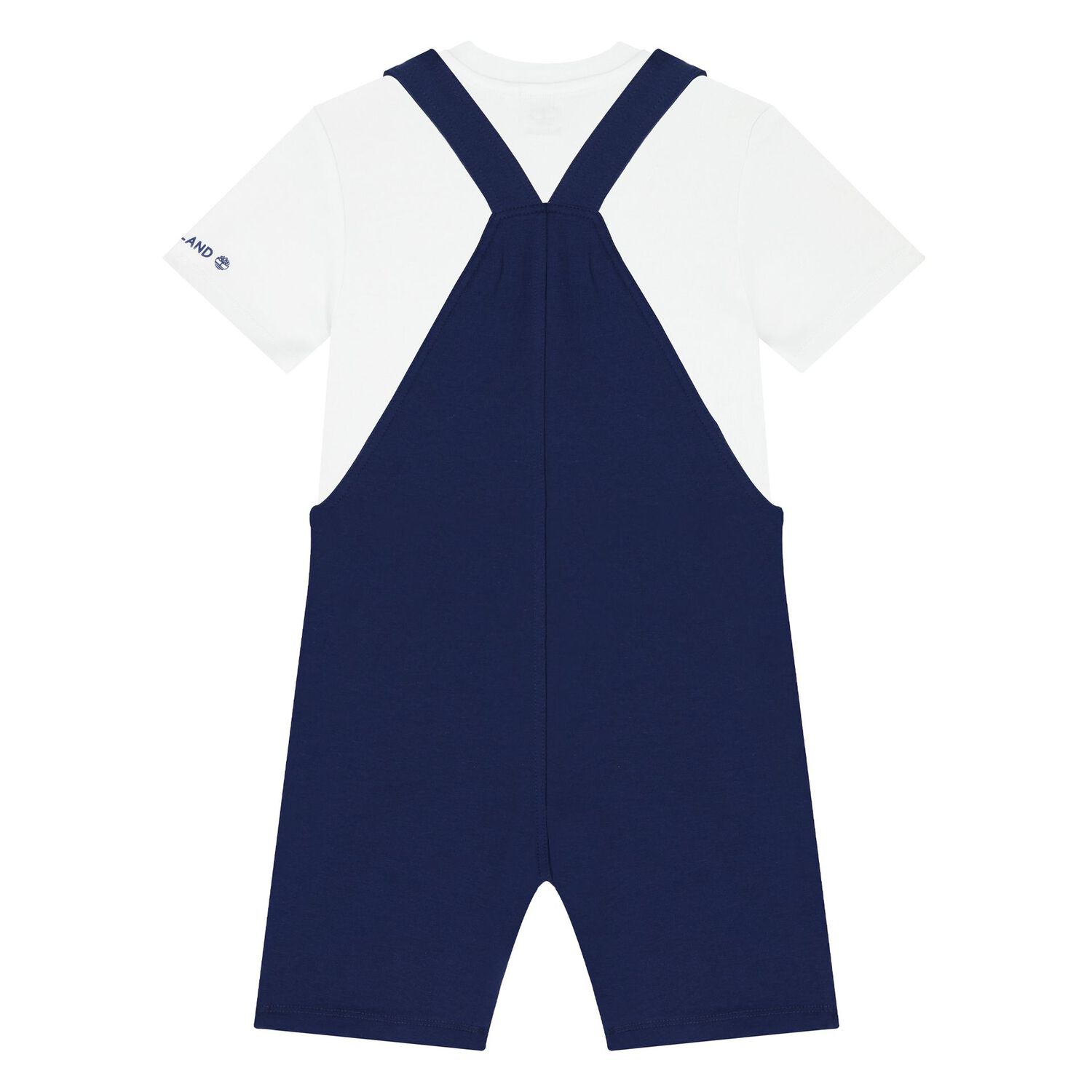 Baby Boys White & Navy Blue Dungaree Set, 1, hi-res