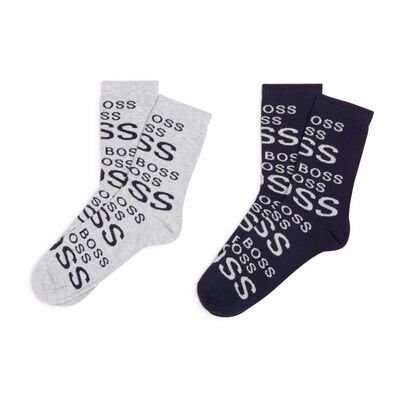 Boys Navy & Grey Logo Socks ( 2-Pack )