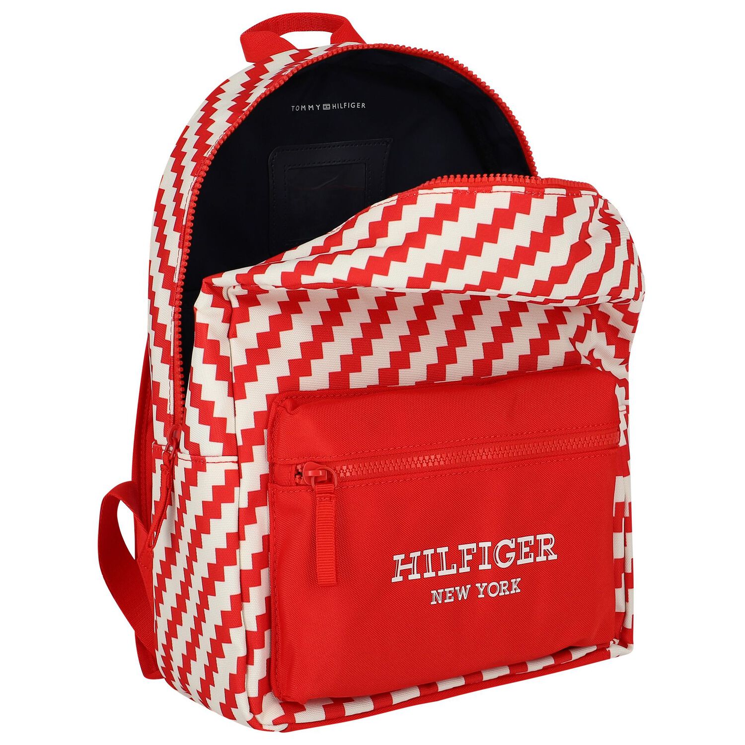 Red & Ivory Striped Logo Backpack, 2, hi-res image number null