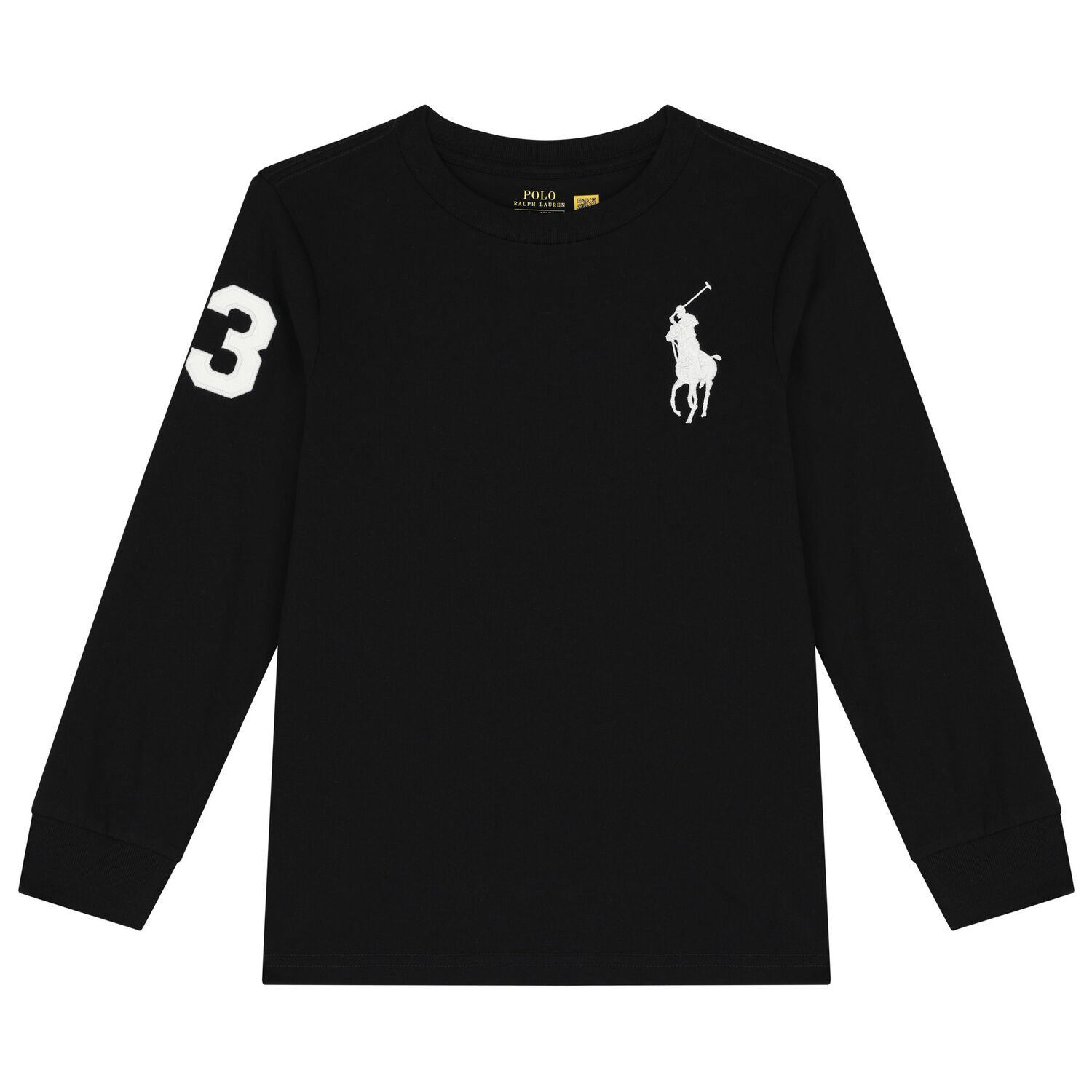 Boys Black Logo Long Sleeve Top, 1, hi-res