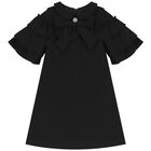 Girls Black Ruffle Dress, 1, hi-res