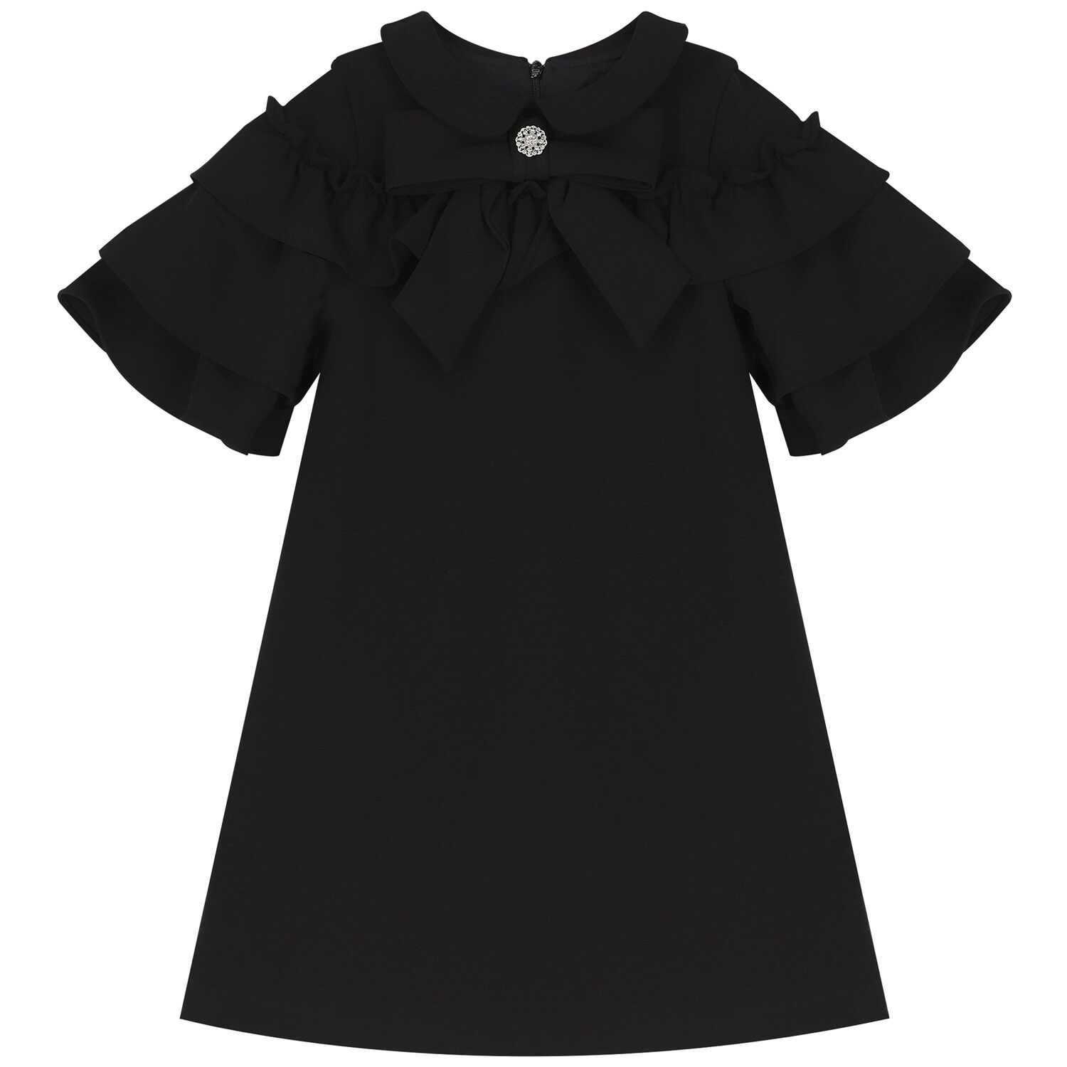 Girls Black Ruffle Dress, 1, hi-res