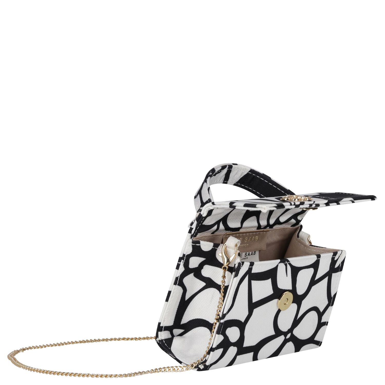 Girls White & Black Floral Handbag, 1, hi-res