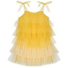 Girls Yellow Logo Tulle Dress , 1, hi-res