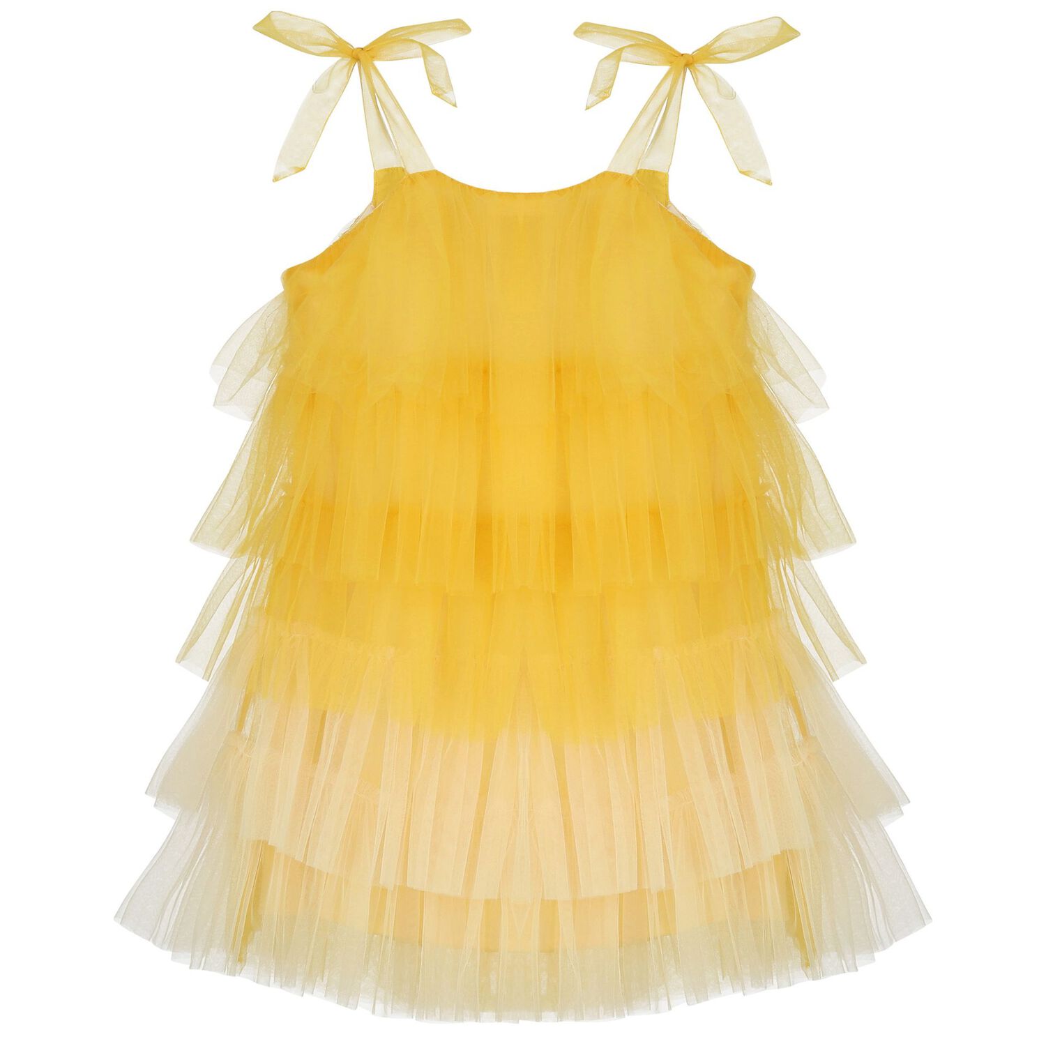 Girls Yellow Logo Tulle Dress , 1, hi-res