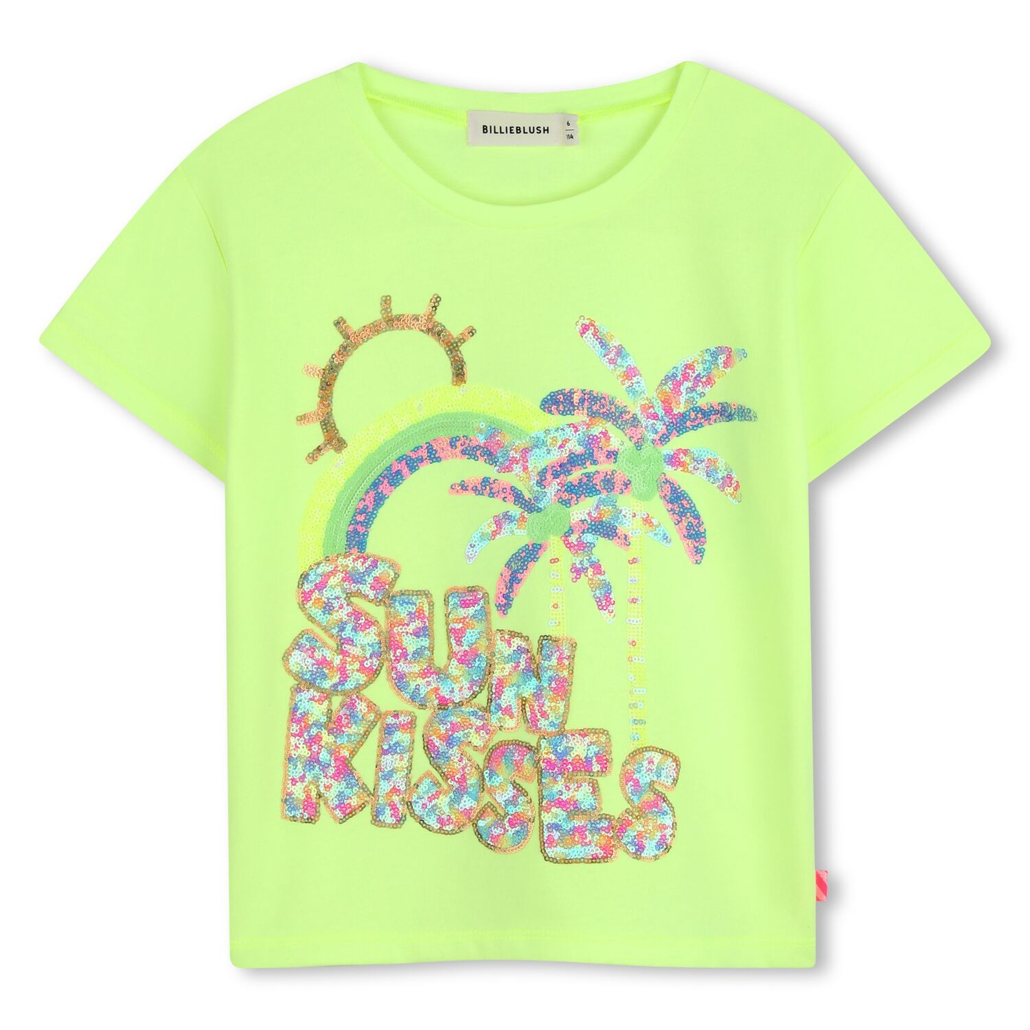 Girls Neon Green Sequin Palm Tree T-Shirt, 2, hi-res