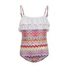 Girls Multi-Coloured Zig Zag Swimsuit, 1, hi-res