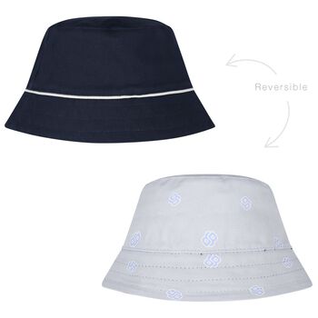 Baby Boys Navy Blue & Blue Logo Reversible Hat