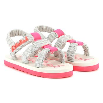 Girls Silver & White Logo Sandals