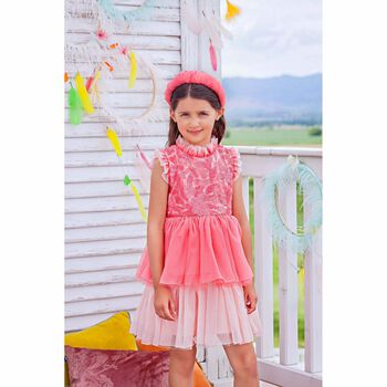 Girls Pink Tiered Chiffon Dress