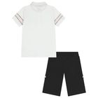 Boys White & Black Logo Shorts Set, 1, hi-res