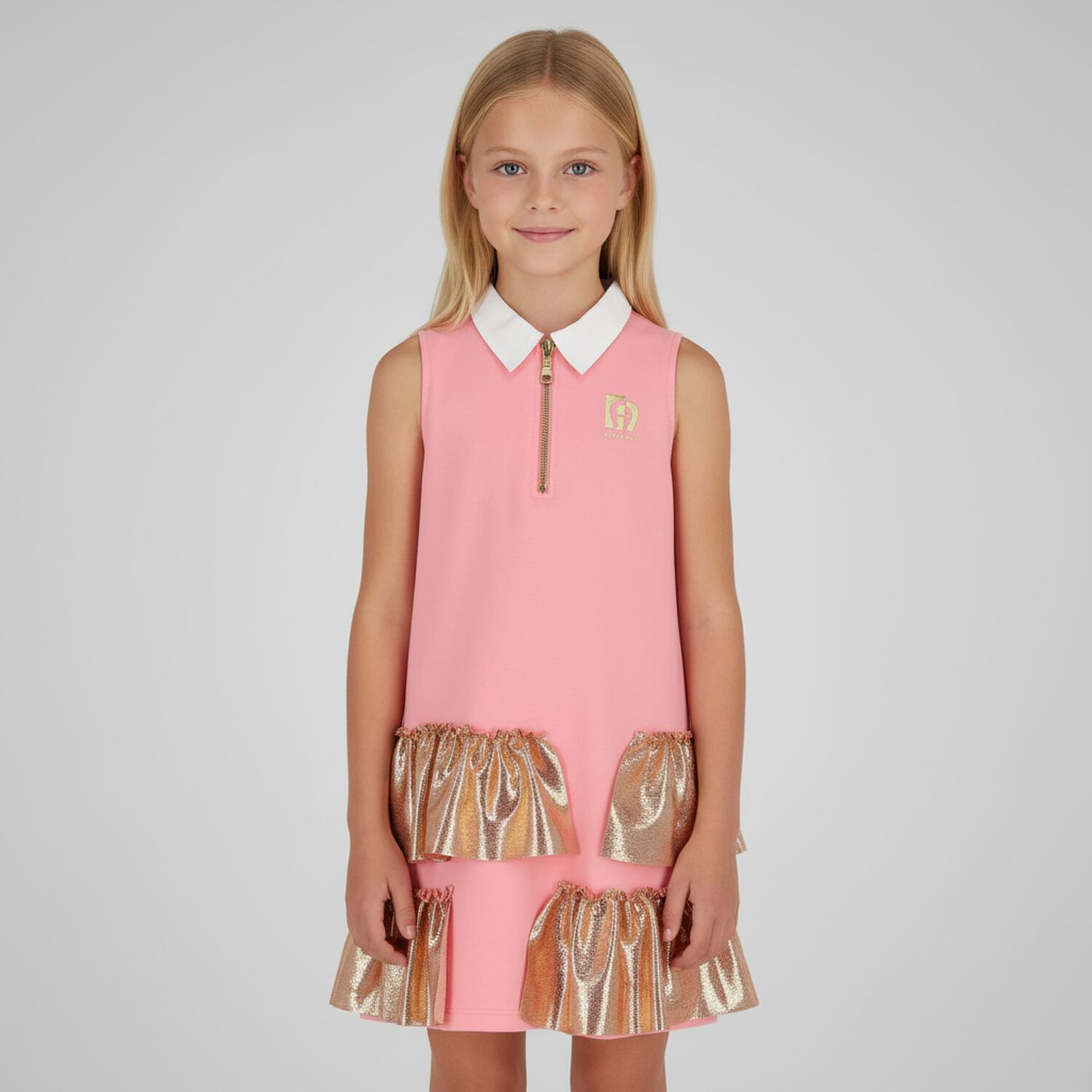 Girls Pink & Gold Logo Dress, 3, hi-res