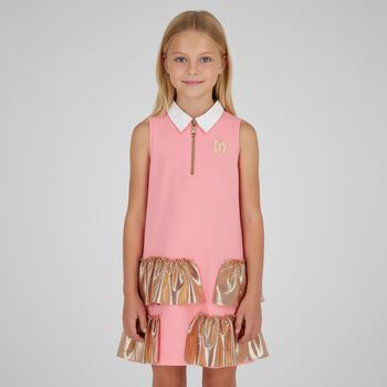 Girls Pink & Gold Logo Dress