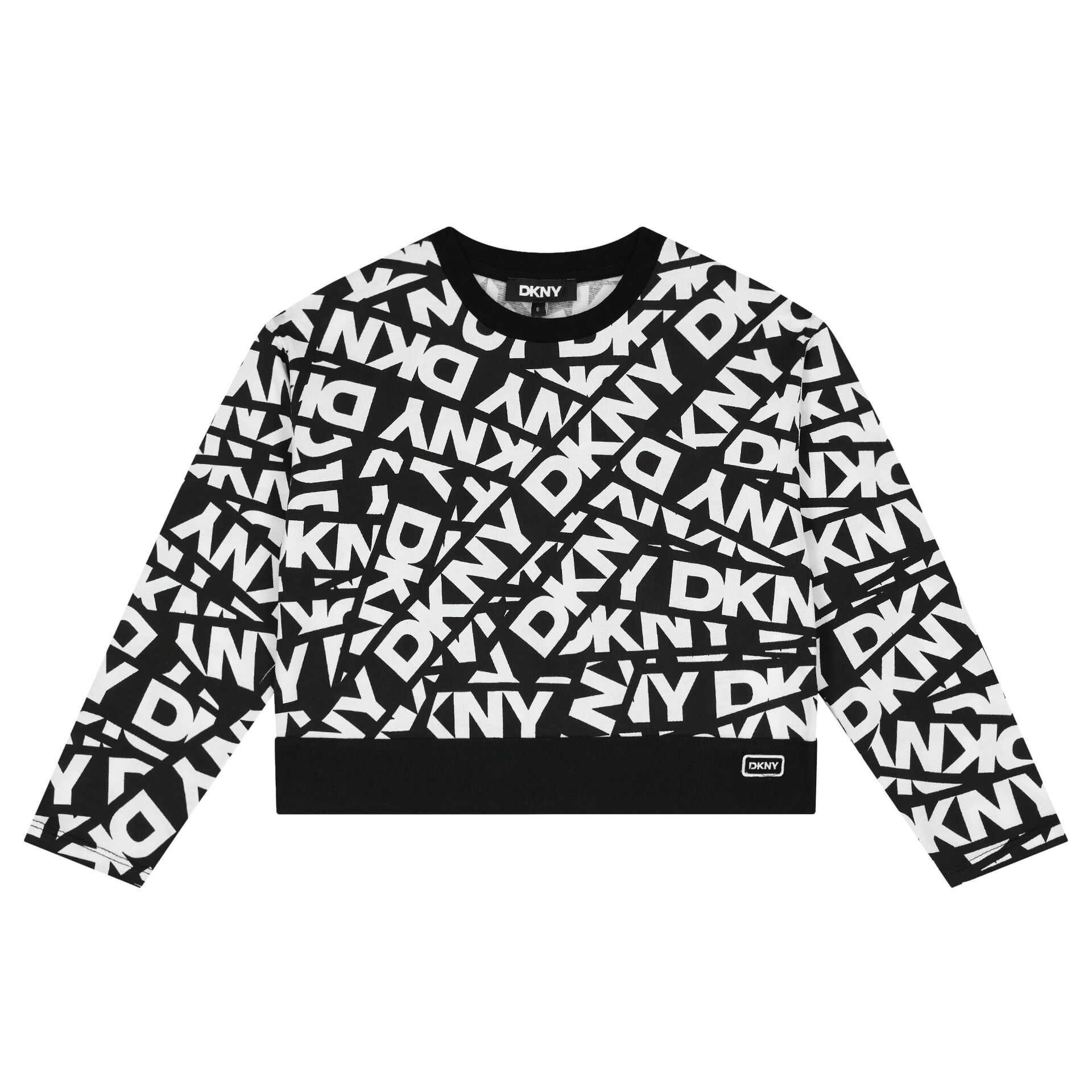 DKNY Girls White Black Logo Long Sleeve Top Junior Couture UK