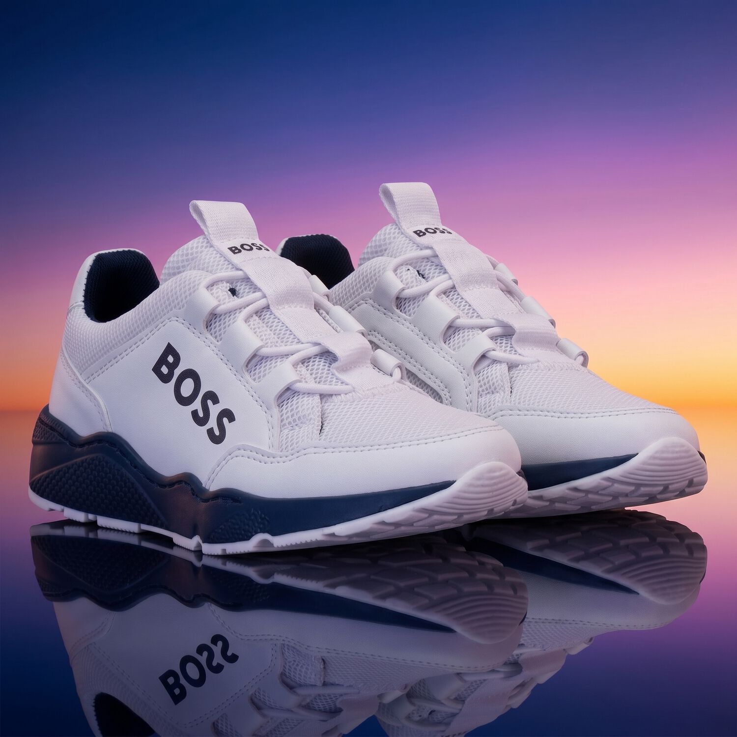 Boys White Logo Trainers, 1, hi-res