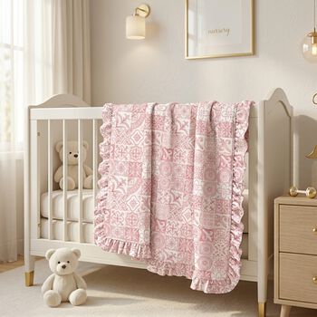 Baby Girls Pink & White Ruffled Blanket