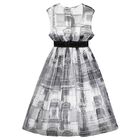 Girls White & Black Tulle Dress, 2, hi-res