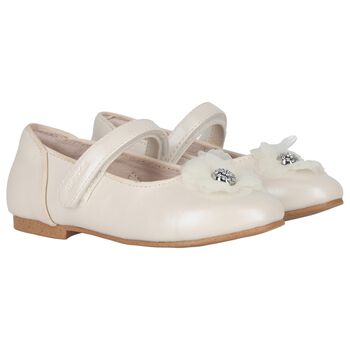 Girls Ivory Diamante Flower Shoes