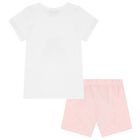 Girls White & Pink Shorts Set, 1, hi-res