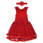 Girls Red Tulle Bow Dress Set, 1, hi-res